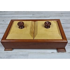 Dual Compartment Lidded Wooden Trinket/Countertop Box Post-Mid-Century-Modern